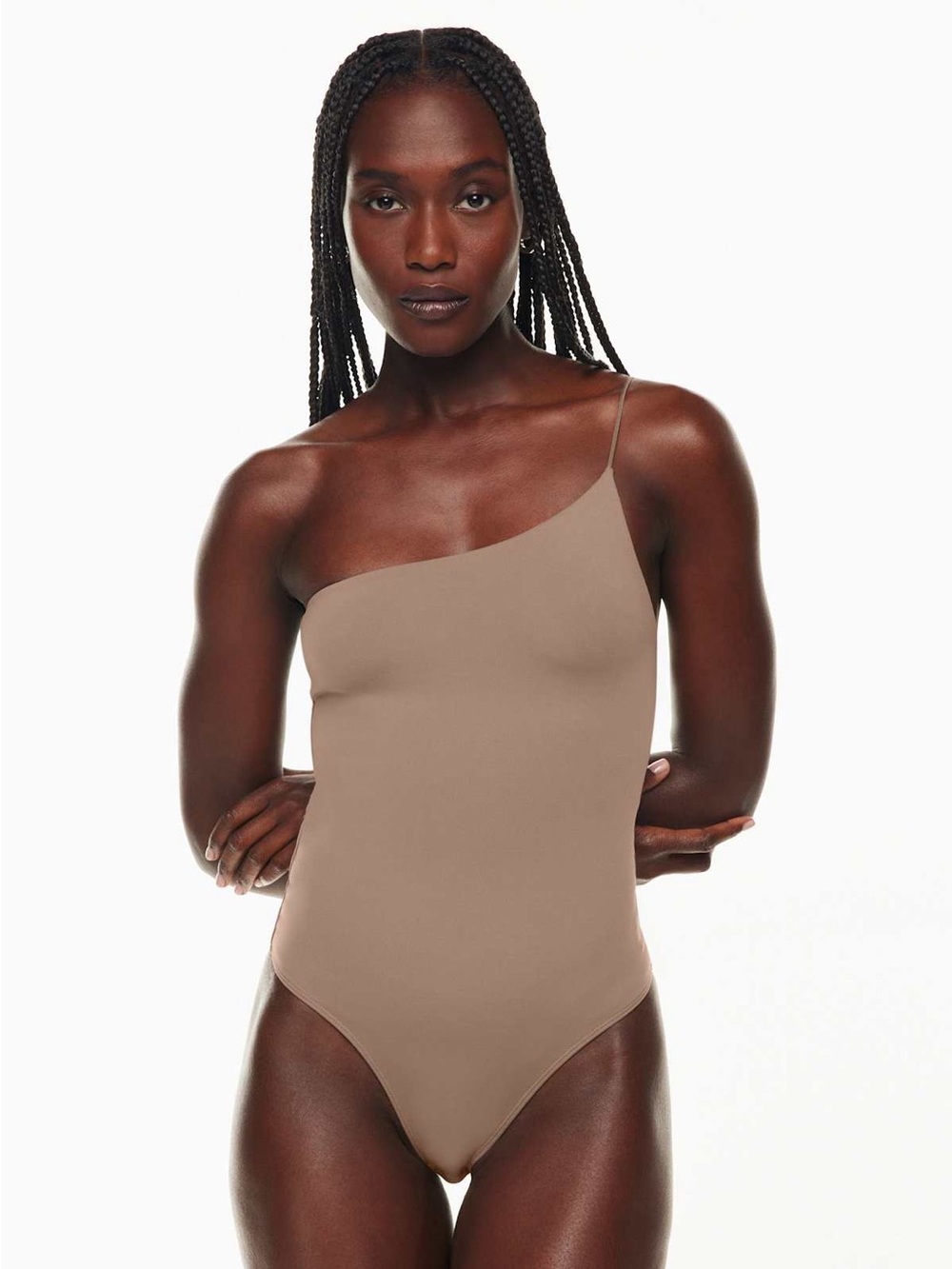 Aritzia Babaton One-Shoulder Taupe Bodysuit